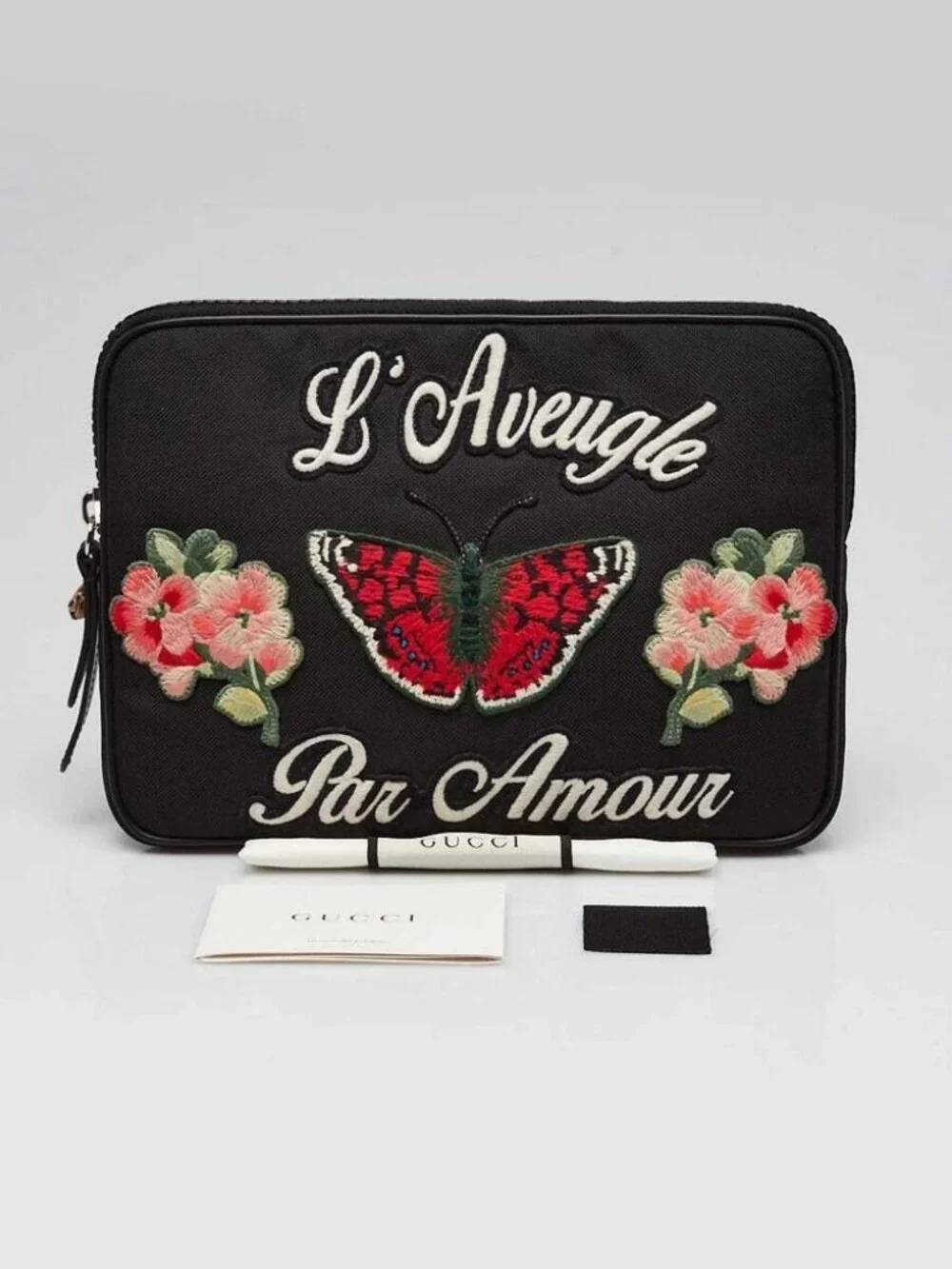 Gucci Black Nylon Butterfly L'Aveugle Par Amour Zip Pouch - Picture 2 of 10